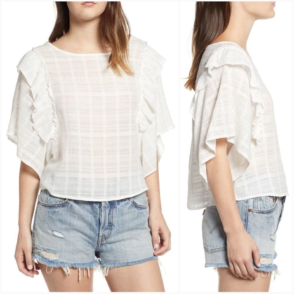 BP Flutter Sleeve Plaid Top Size Medium